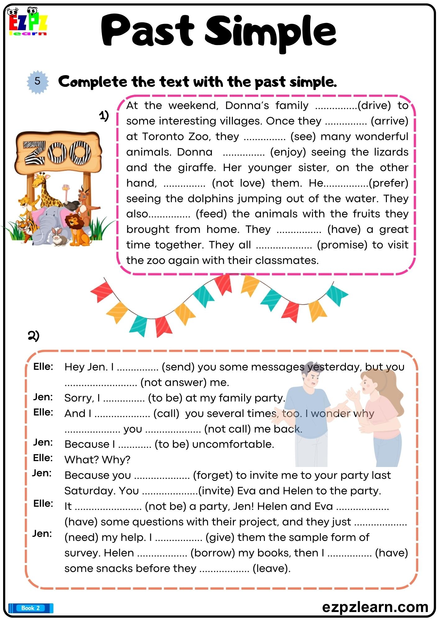 Simple Past Tense Completes The Dialogue Using Simple Past Tense Printable PDF Worksheet Ezpzlearn