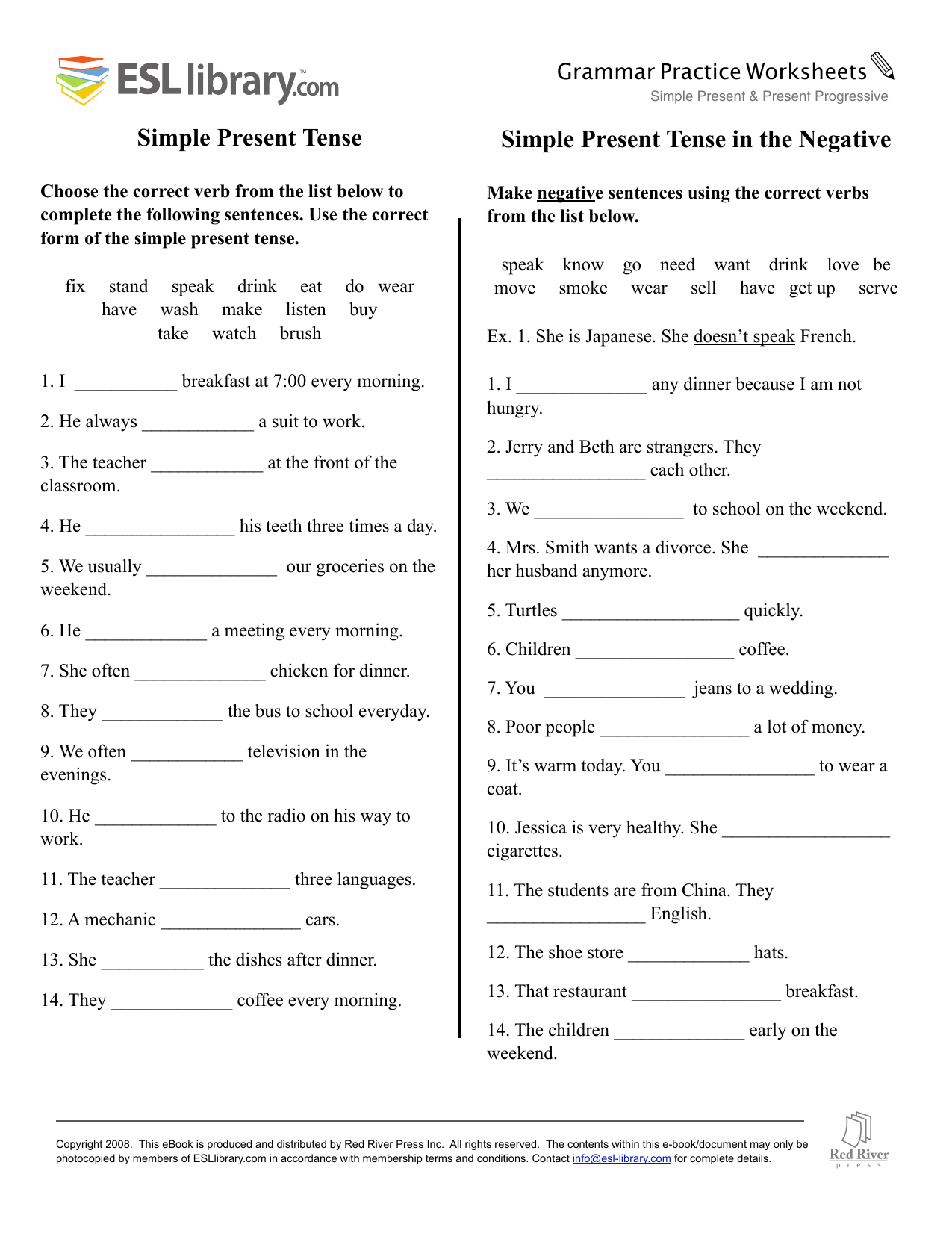 Grammar Present Tense Worksheet