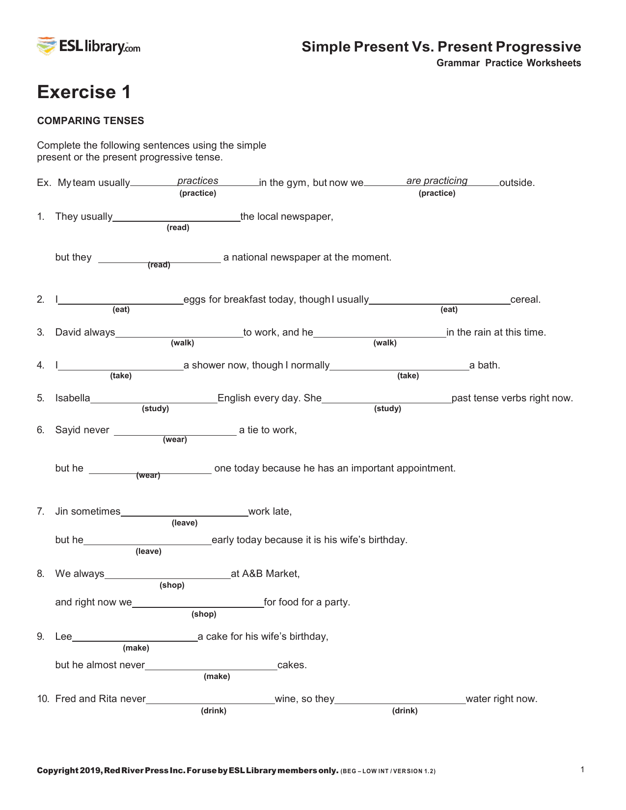 Simple Present Vs Present Progressive Grammar Exercises Simple Present Vs Present Progressive Grammar Exercises