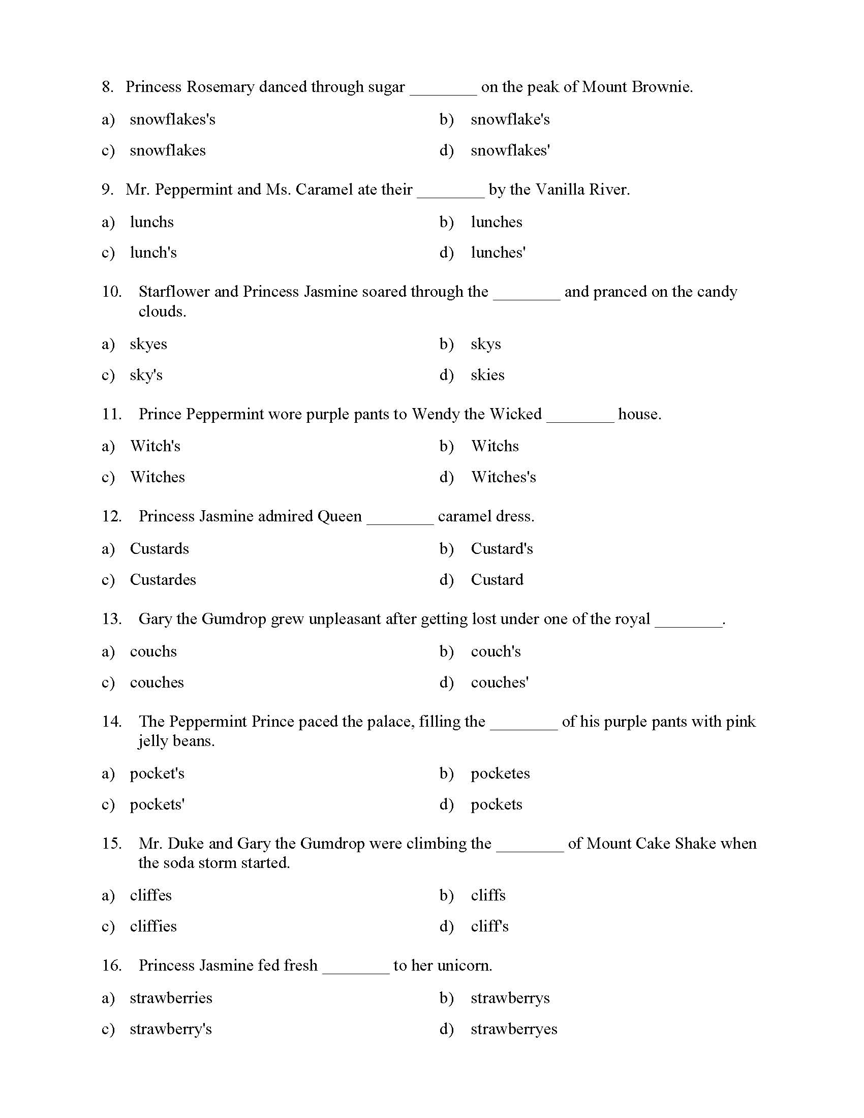 Singular Plural And Possessive Nouns Test 1 Reading Level 2 Preview