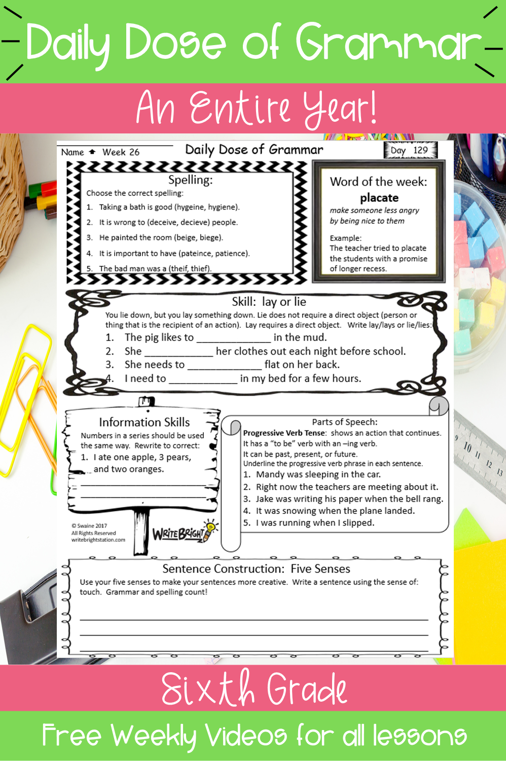 Sixth Grade Grammar Skills Daily Dose Bundle Standards Assessments