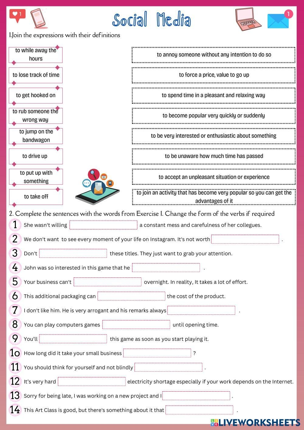 Social Media E Free Interactive Worksheets 7765728