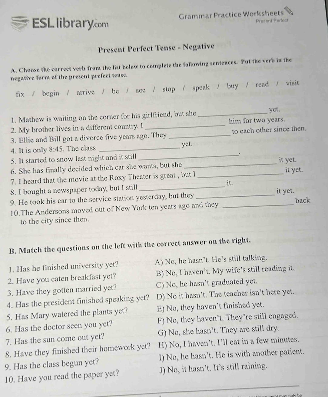 Solved Grammar Practice Worksheets ESL Library Present Solved Grammar Practice Worksheets ESL Library Present
