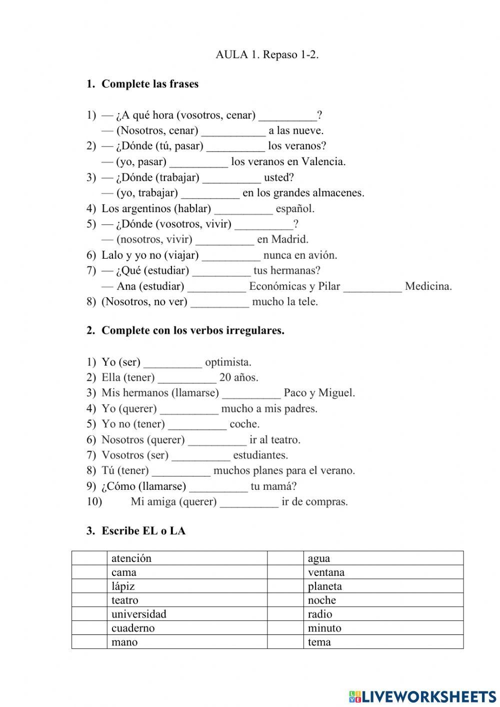 Spanish A1 Revi Free Interactive Worksheets 1576846 Spanish A1 Revi Free Interactive Worksheets 1576846