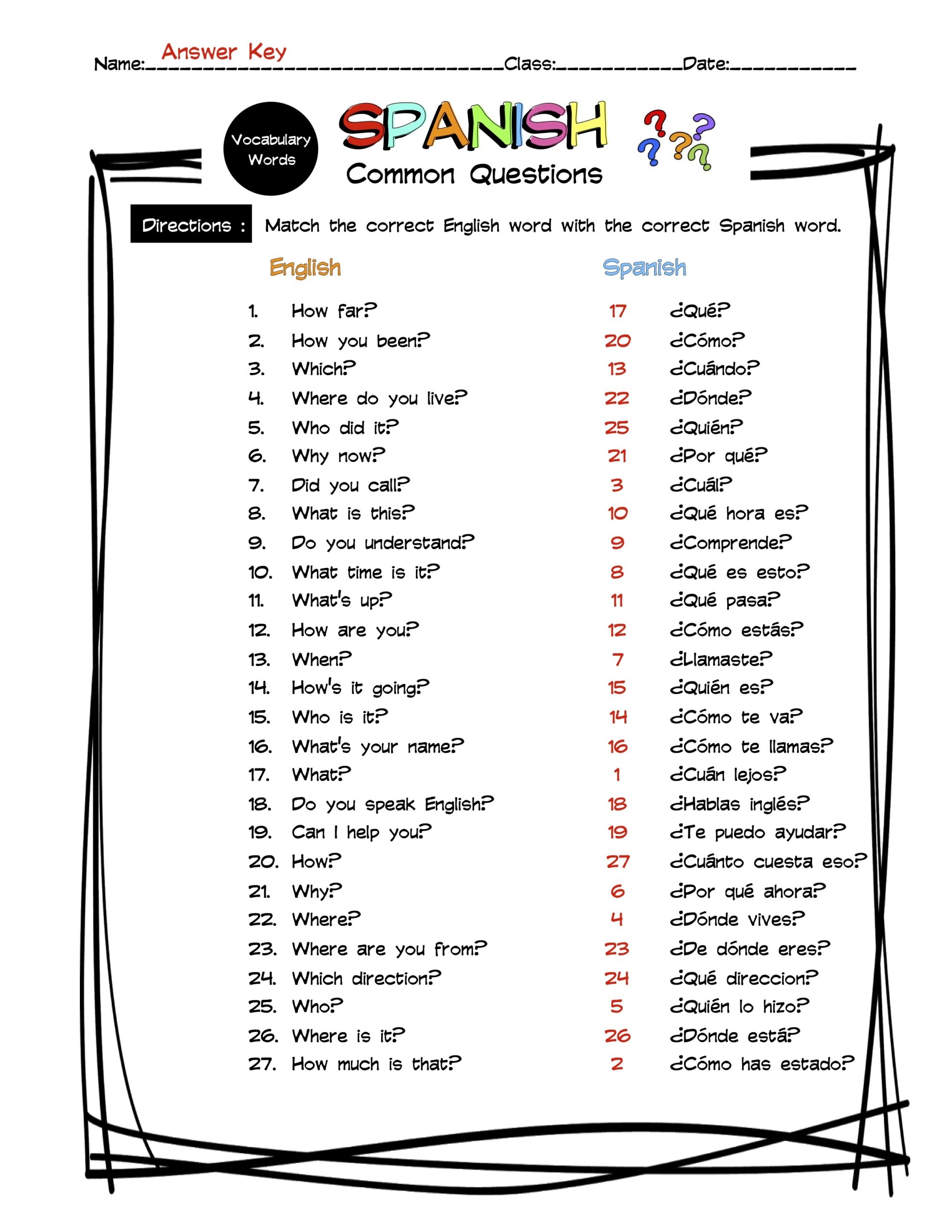 Spanish Grammar Worksheets With Answers