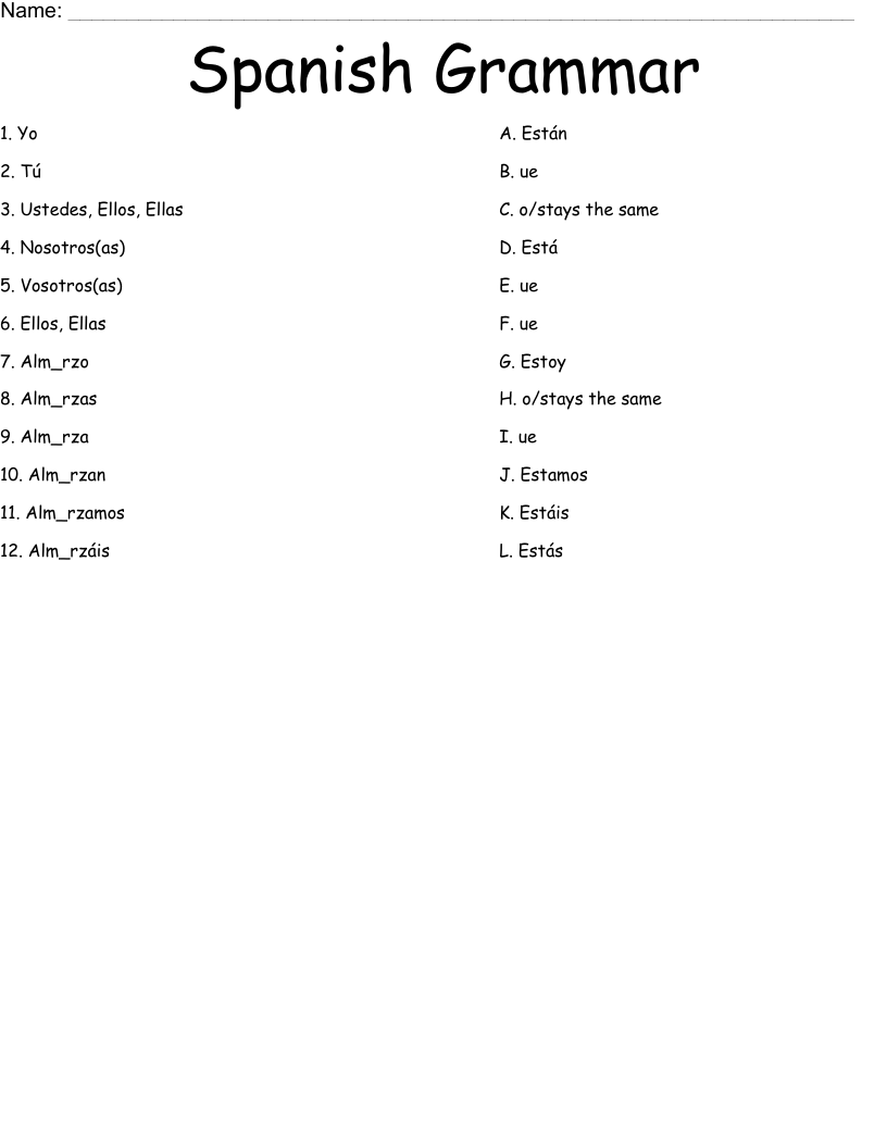 Spanish Grammar Worksheet WordMint