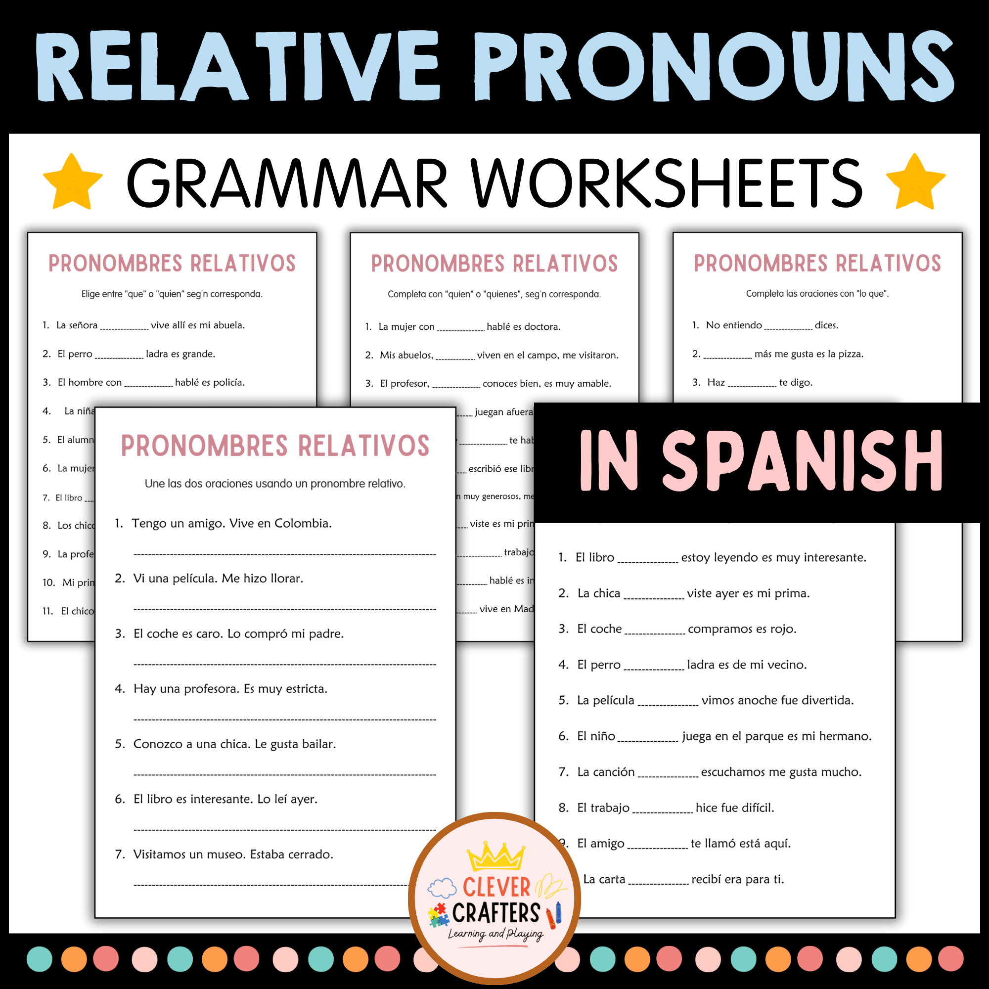 Spanish Relative Pronouns Practice Grammar Worksheets For Grade 2 3 4 Made By Teachers Spanish Relative Pronouns Practice Grammar Worksheets For Grade 2 3 4 Made By Teachers