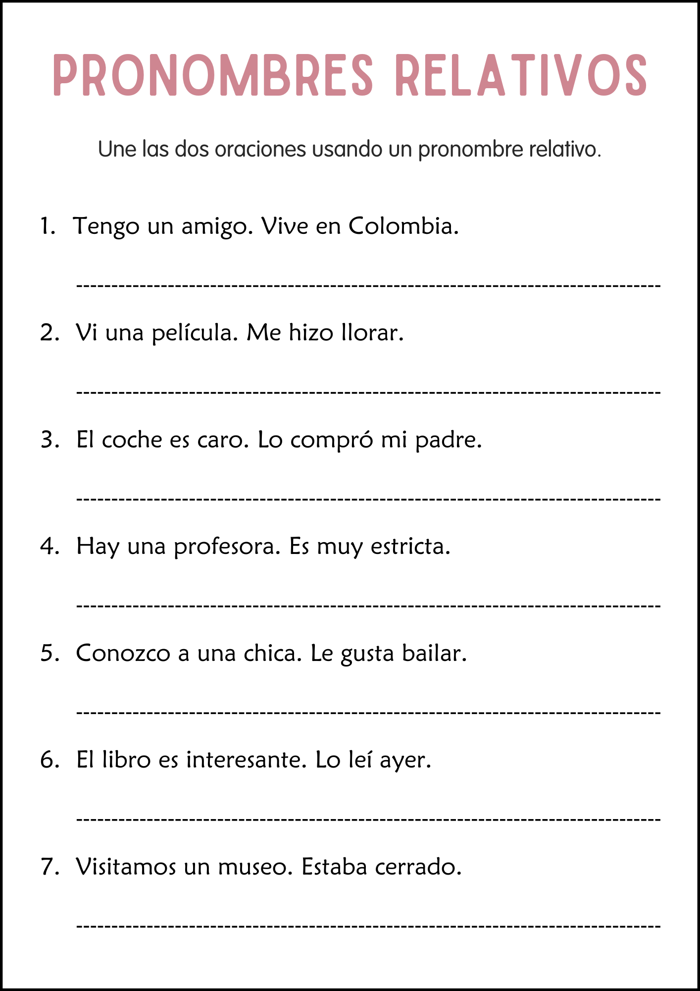 Spanish Relative Pronouns Practice Grammar Worksheets For Grade 2 3 4 Made By Teachers