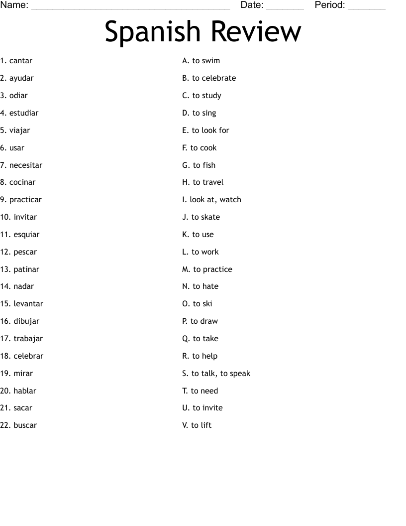 Spanish Review Worksheet WordMint