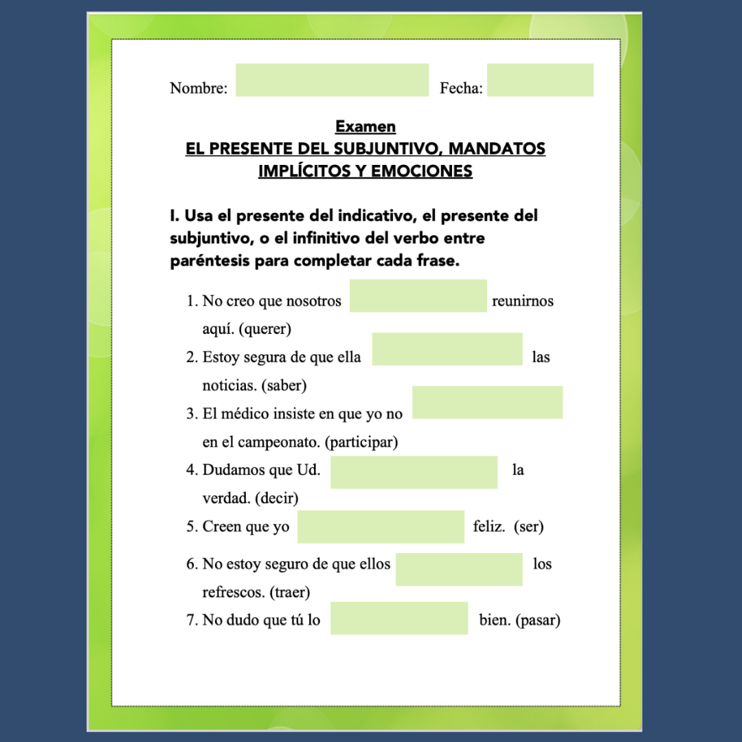 Spanish Subjunctive Digital And Printable Assessments Tests 