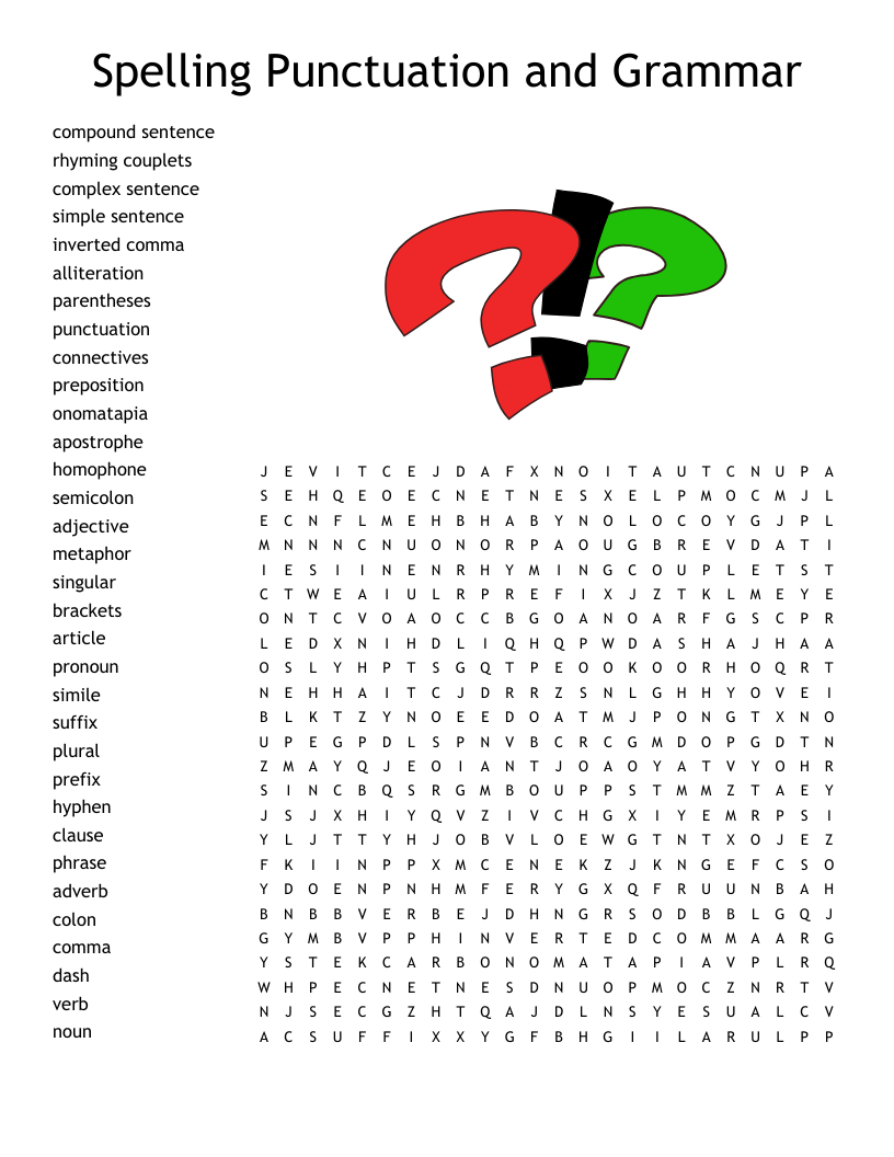 Spelling Punctuation And Grammar Word Search WordMint