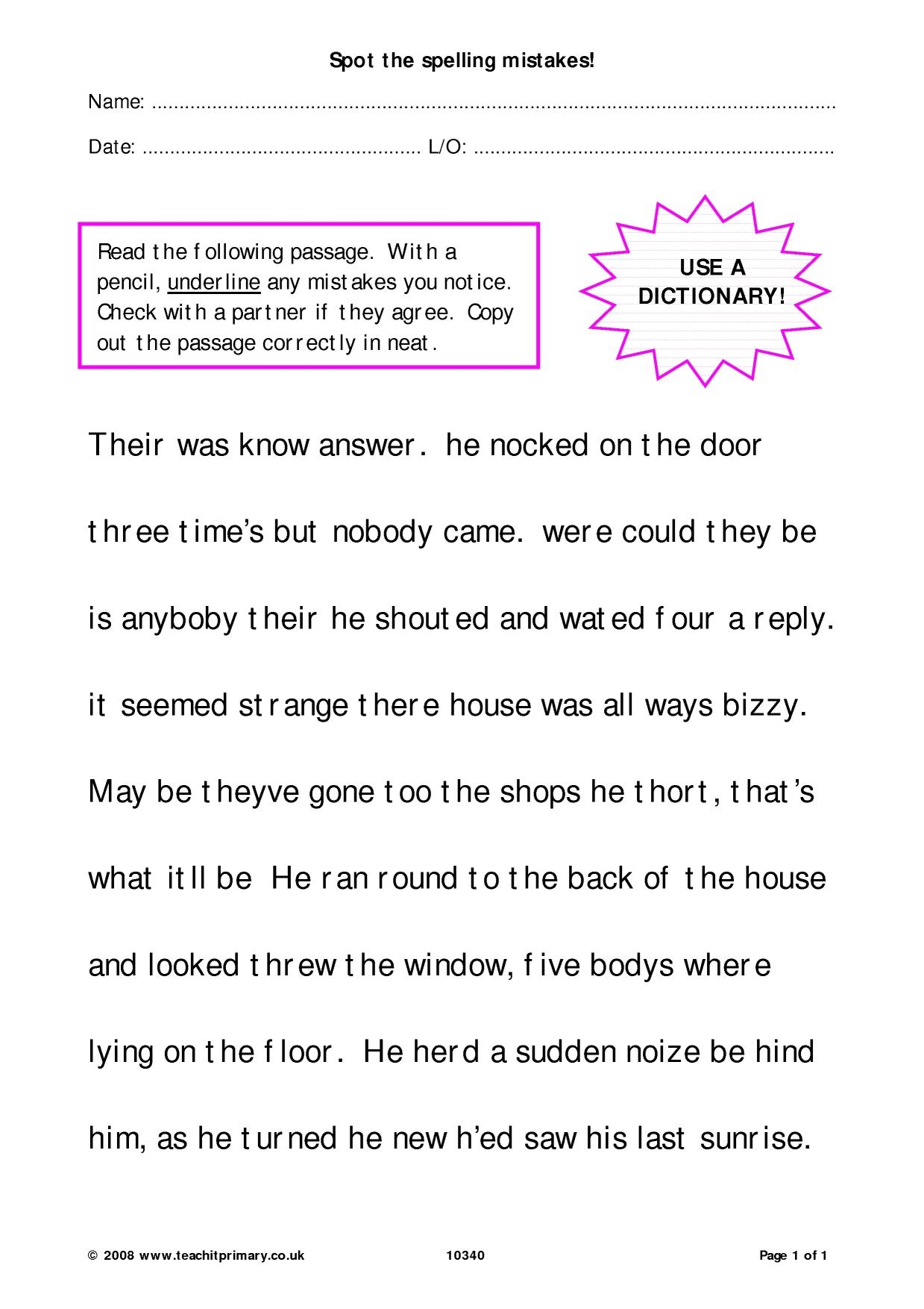 Spot The Spelling Mistakes KS2 Spelling Teachit