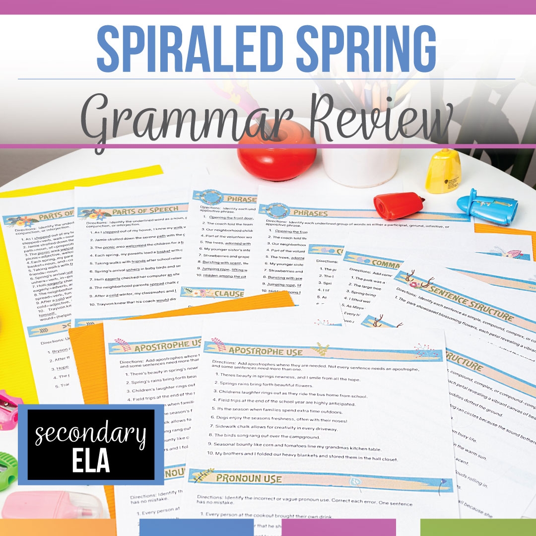 Spring Grammar Activities Grammar Spiral Review For Middle School Language Arts Classroom