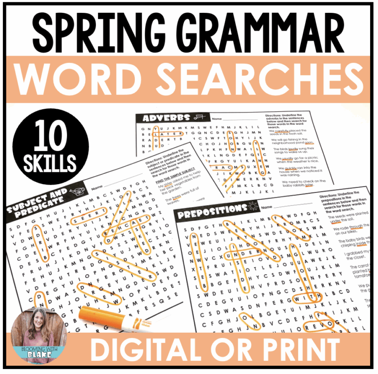 Spring Grammar Practice Word Searches Parts Of Speech Review Worksheets Made By Teachers