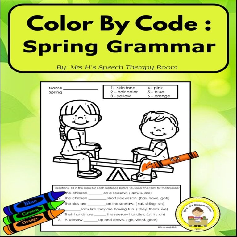 Spring Speech Therapy Grammar Color By Code For Elementary Language Skills Made By Teachers