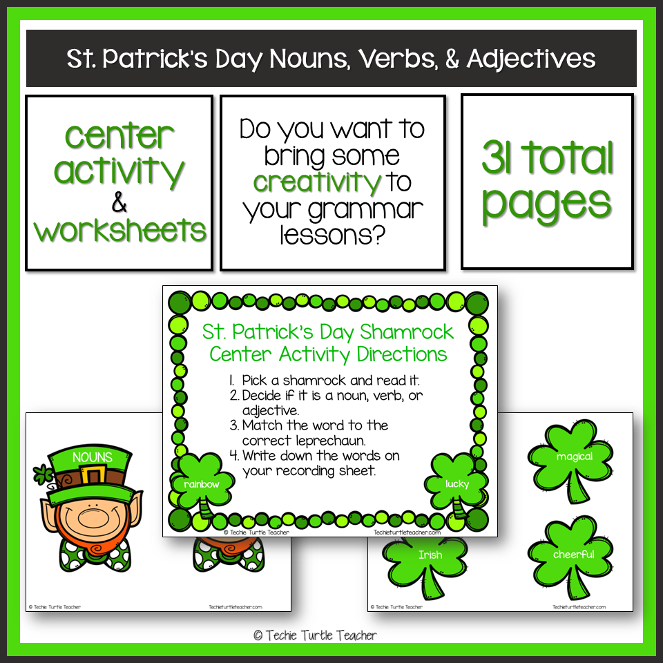 St Patrick s Day Nouns Adjectives Verbs Grammar Center Activity Worksheets Made By Teachers St Patrick s Day Nouns Adjectives Verbs Grammar Center Activity Worksheets Made By Teachers