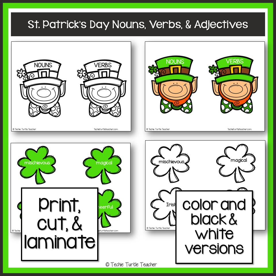 St Patrick s Day Nouns Adjectives Verbs Grammar Center Activity Worksheets Made By Teachers St Patrick s Day Nouns Adjectives Verbs Grammar Center Activity Worksheets Made By Teachers
