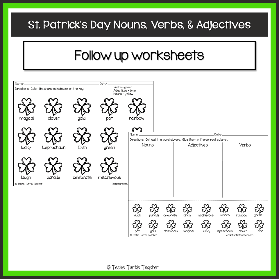 St Patrick s Day Nouns Adjectives Verbs Grammar Center Activity Worksheets Made By Teachers St Patrick s Day Nouns Adjectives Verbs Grammar Center Activity Worksheets Made By Teachers