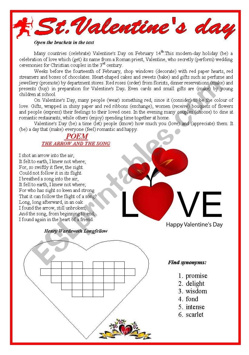 St Valentine Day ESL Worksheet By Yanina 77