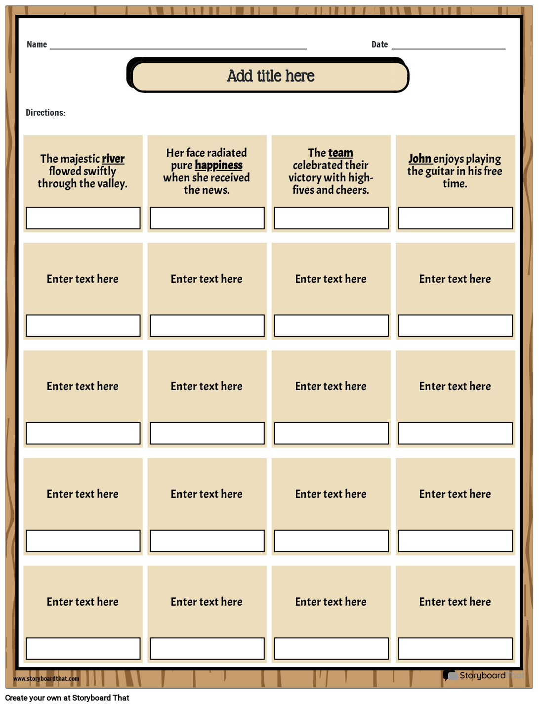 Storyboard That Free Noun Worksheet Templates