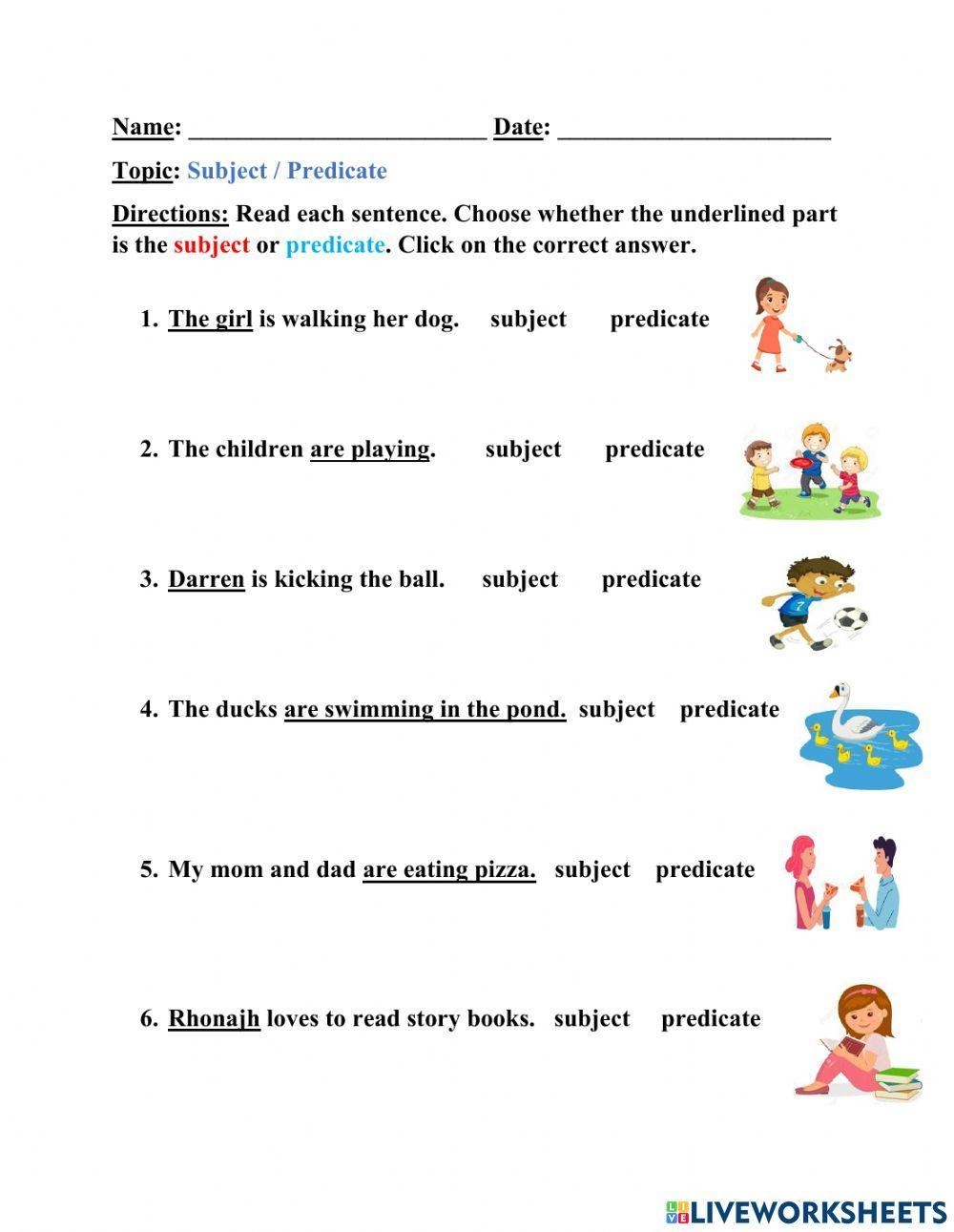 Grammar Subjects And Predicates Worksheet Grammar Subjects And Predicates Worksheet