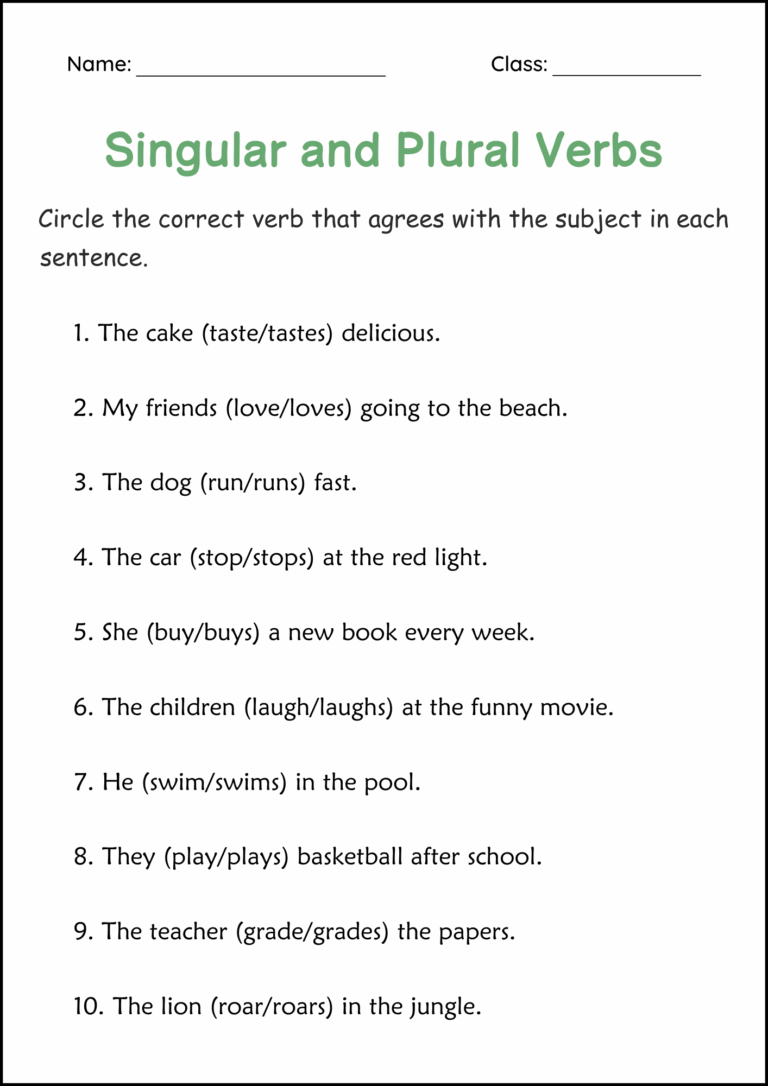Subject Singular And Plural Verbs Grammar Worksheet For Grade 1 Made By Teachers