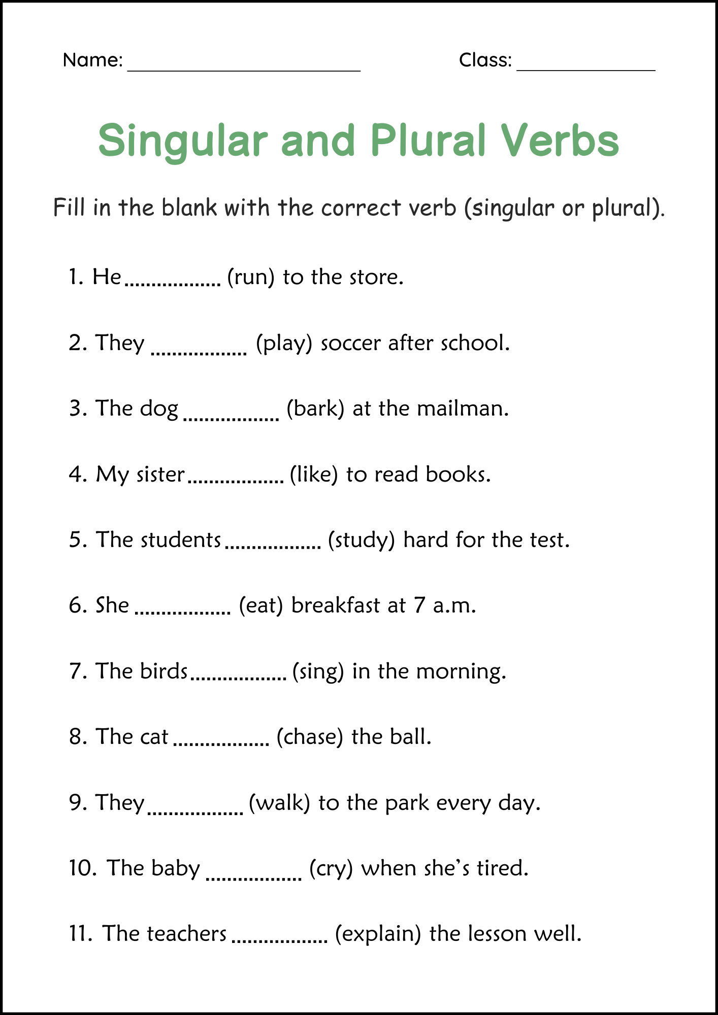 Subject Singular And Plural Verbs Grammar Worksheet For Grade 1 Made By Teachers Subject Singular And Plural Verbs Grammar Worksheet For Grade 1 Made By Teachers