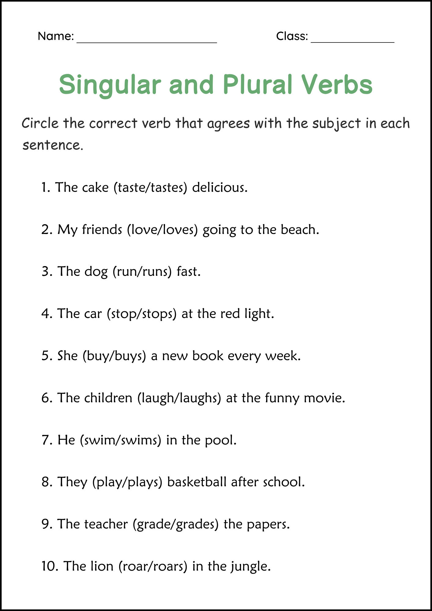 Subject Singular And Plural Verbs Grammar Worksheet For Grade 1 Made By Teachers Subject Singular And Plural Verbs Grammar Worksheet For Grade 1 Made By Teachers