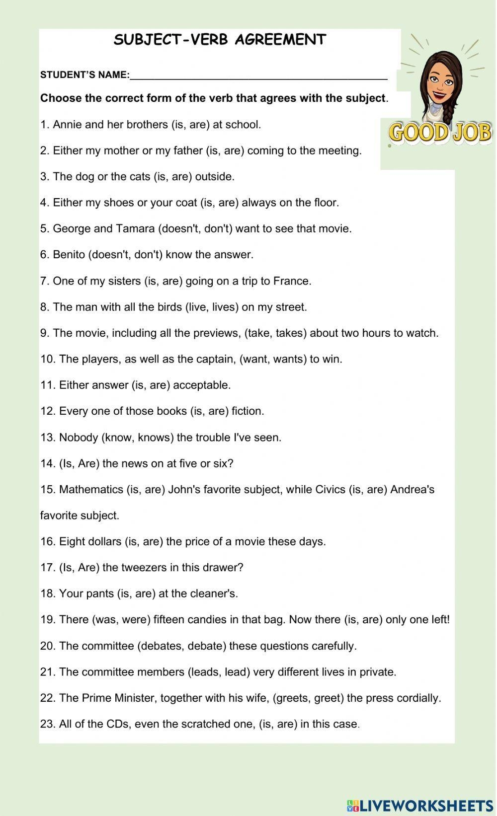 Concord Grammar Worksheets