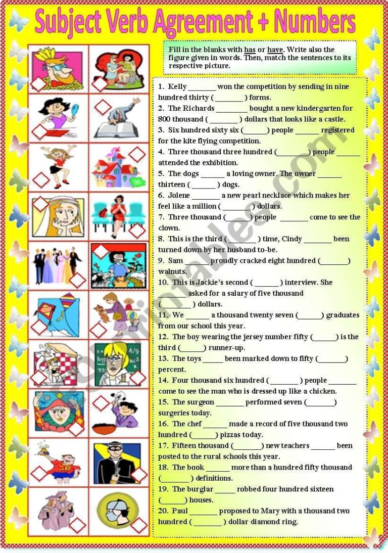Subject Verb Agreement With Numbers with B W And Answer Key editable ESL Worksheet By Sharin Raj
