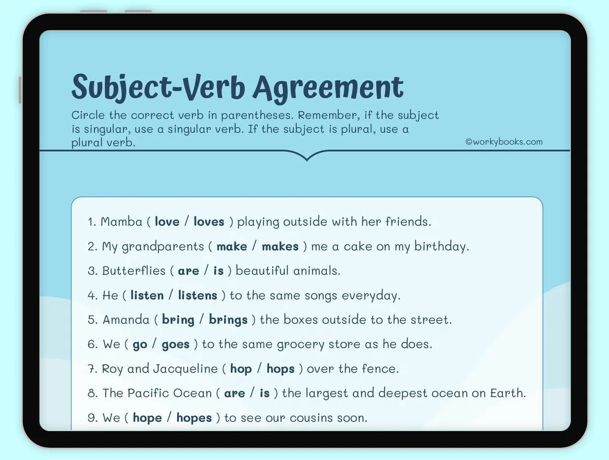 Subject Verb Agreement Worksheet L 3 1 F L 3 1 Workybooks For Teachers Parents U0026 Homeschoolers Printable U0026 Interactive