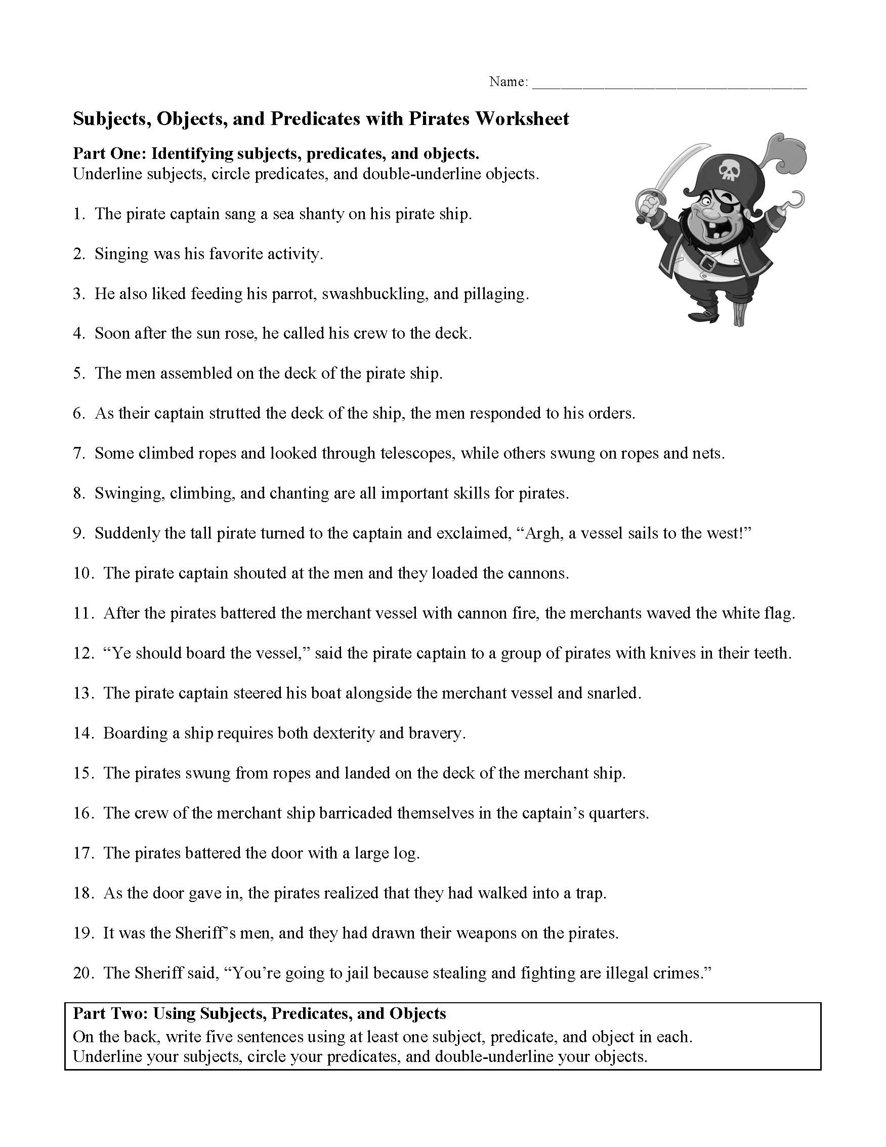 3rd Grade Grammar Worksheets Subject Predicate