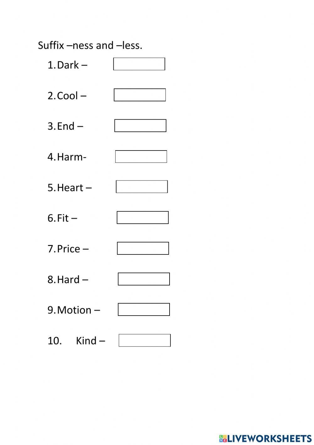 Suffix ness An Free Interactive Worksheets 3004821
