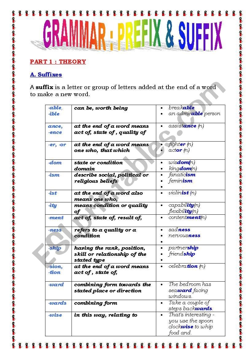 Suffix U0026 Prefix 5 Pages Exercises And Answers ESL Worksheet 
