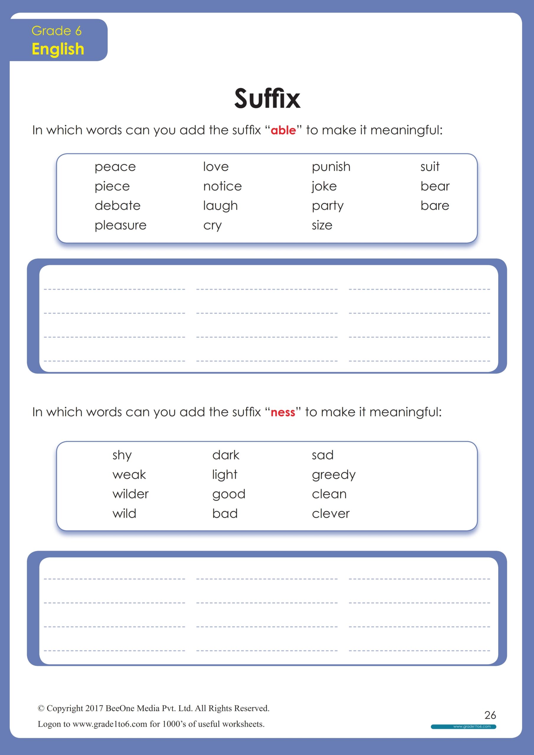 Suffixes able ness Worksheet For Grade 6 Grade1to6 Suffixes able ness Worksheet For Grade 6 Grade1to6