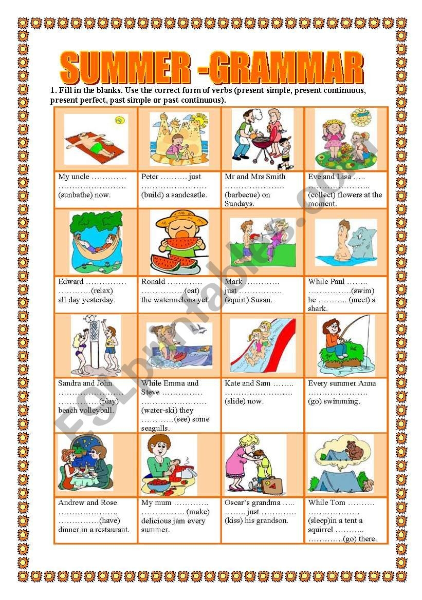 SUMMER GRAMMAR ESL Worksheet By Veronika74