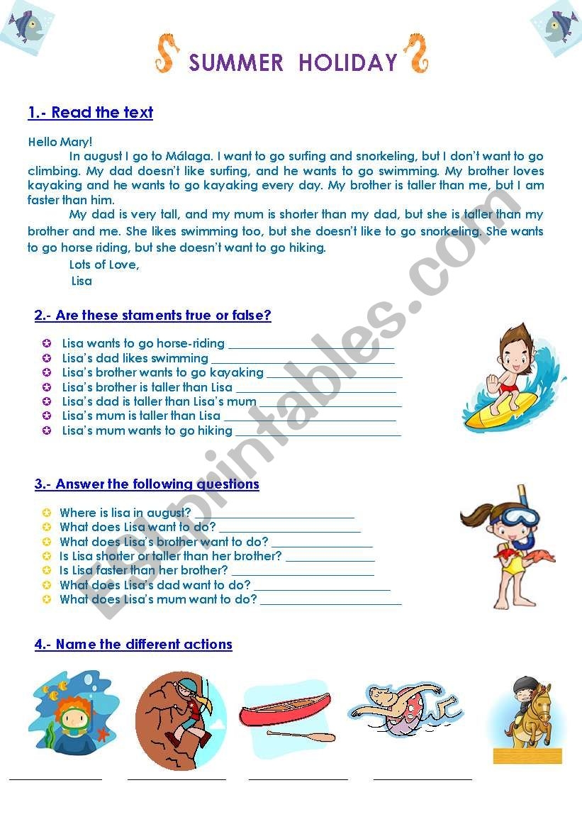 Summer Grammar Worksheets