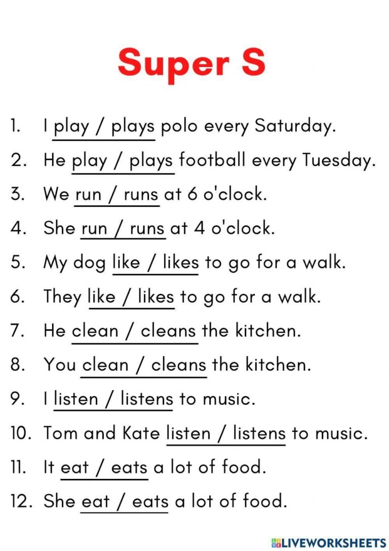Super S Grammar Free Interactive Worksheets 892905