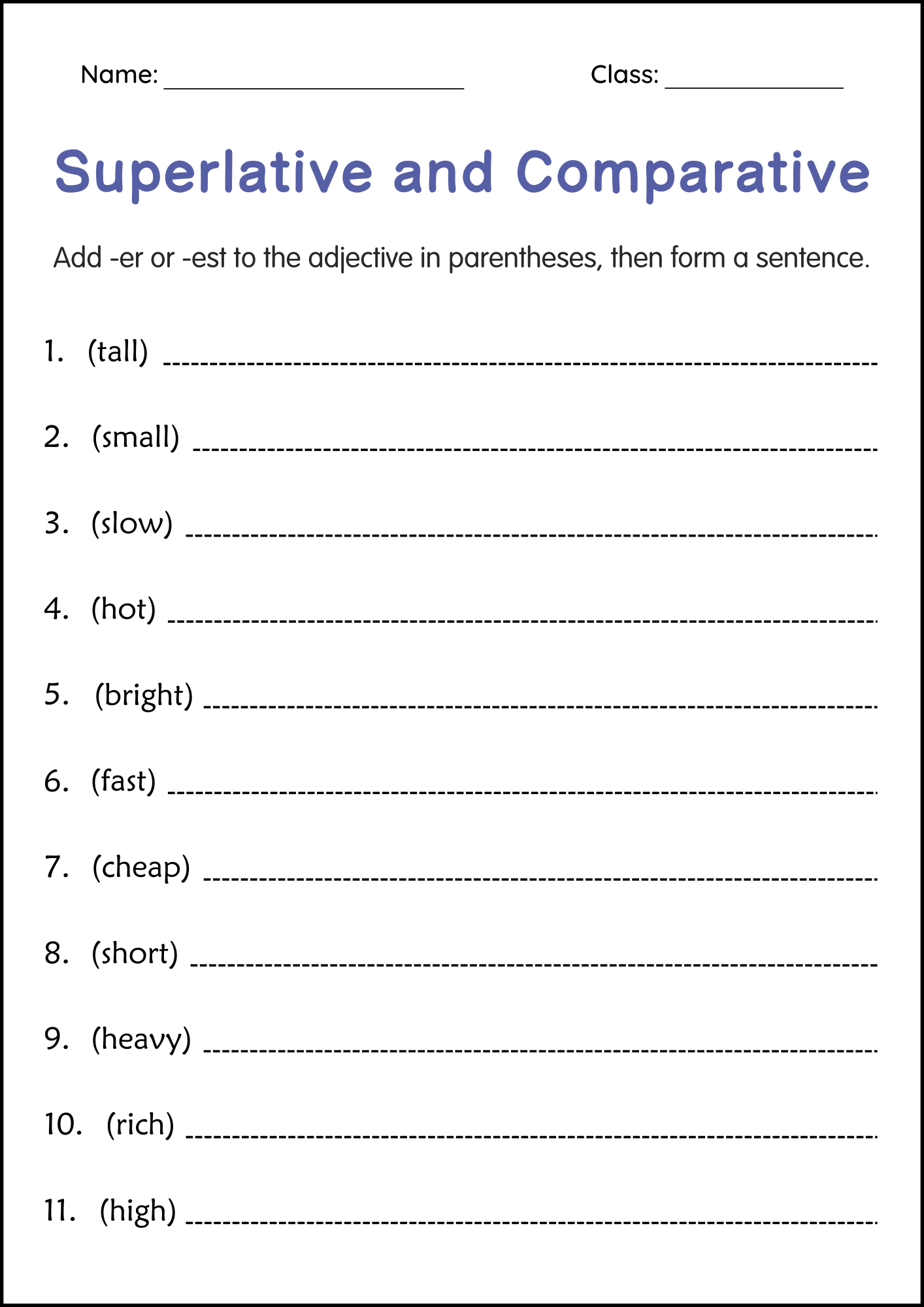 Big Bigger Biggest Grammar Worksheets