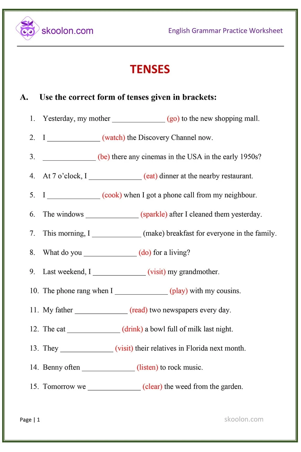 Tenses 3 Skoolon