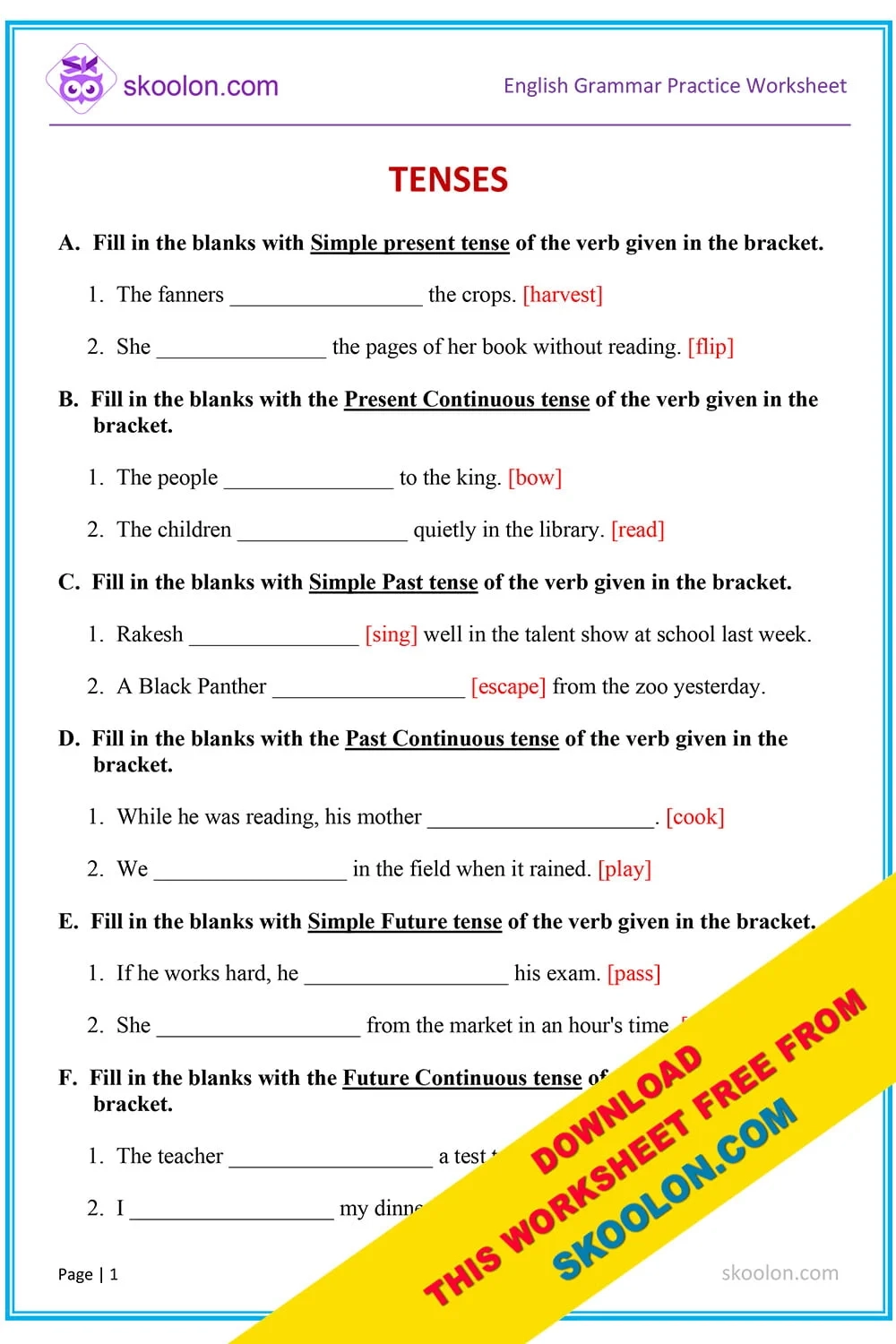 English Grammar Tenses Worksheets