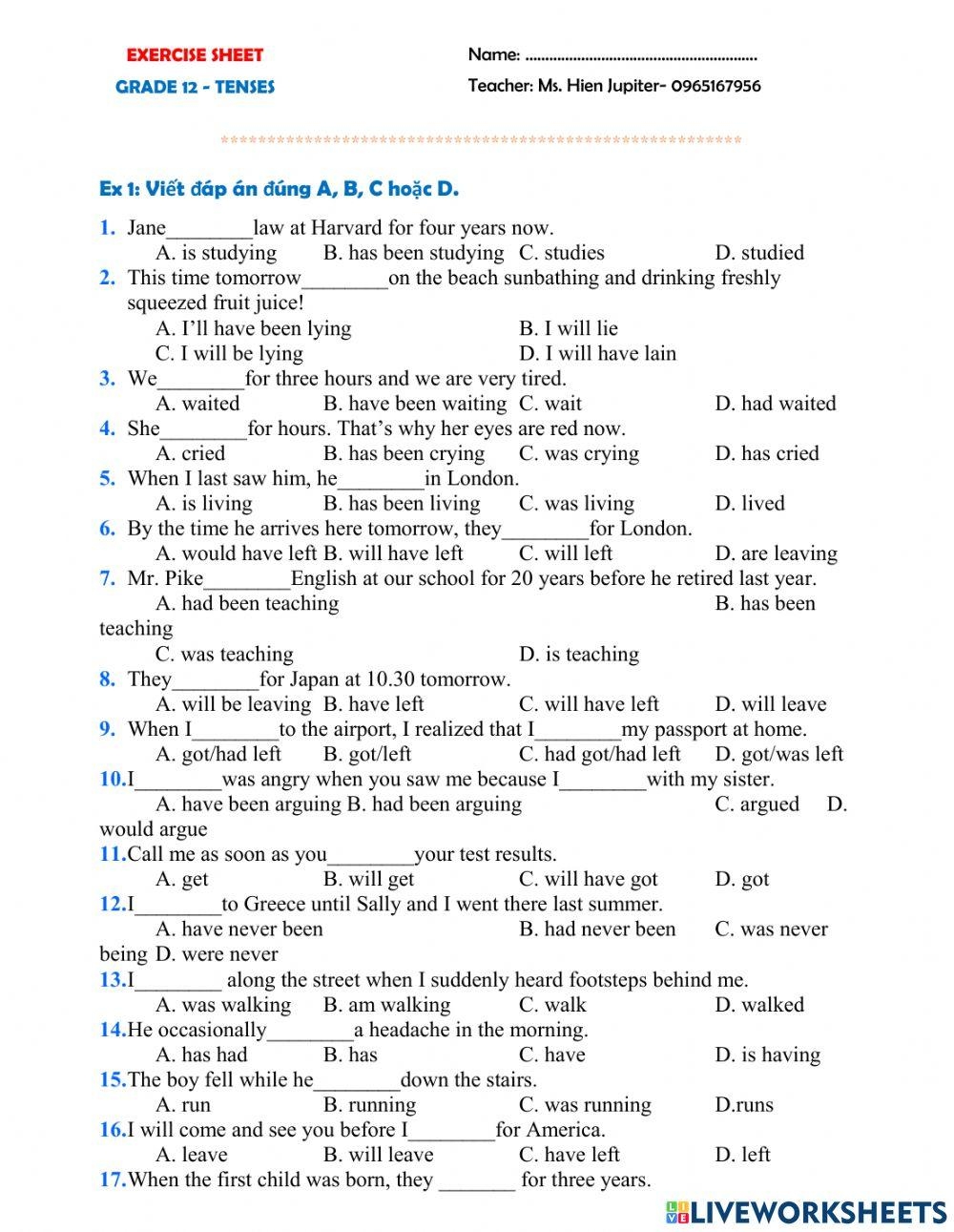 Tenses Grade 12 Free Interactive Worksheets 1507668 Tenses Grade 12 Free Interactive Worksheets 1507668