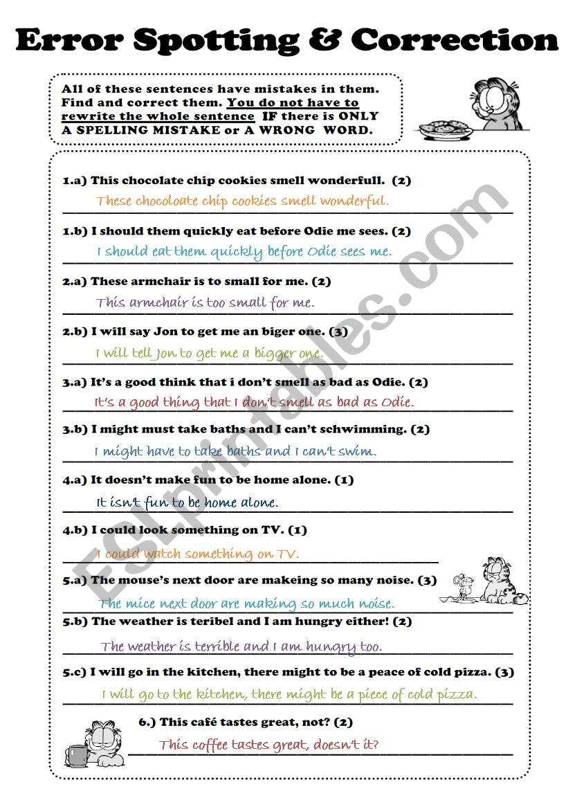TEST Word Order Spelling General Grammar Review Error Spotting Correction With Garfield Key Included ESL Worksheet By Blunderbuster TEST Word Order Spelling General Grammar Review Error Spotting Correction With Garfield Key Included ESL Worksheet By Blunderbuster