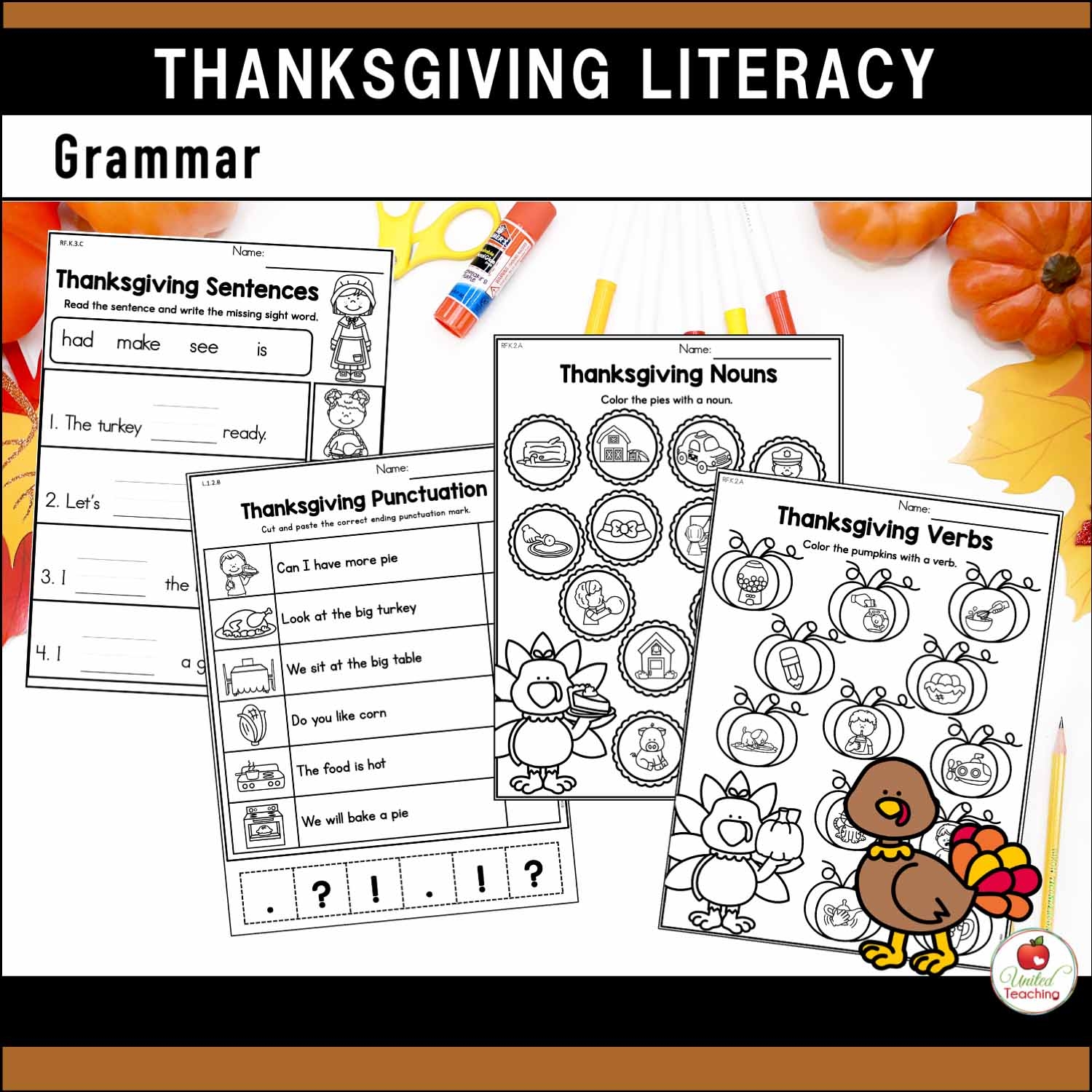 Thanksgiving Literacy Activities Kindergarten Packet United Teaching Thanksgiving Literacy Activities Kindergarten Packet United Teaching