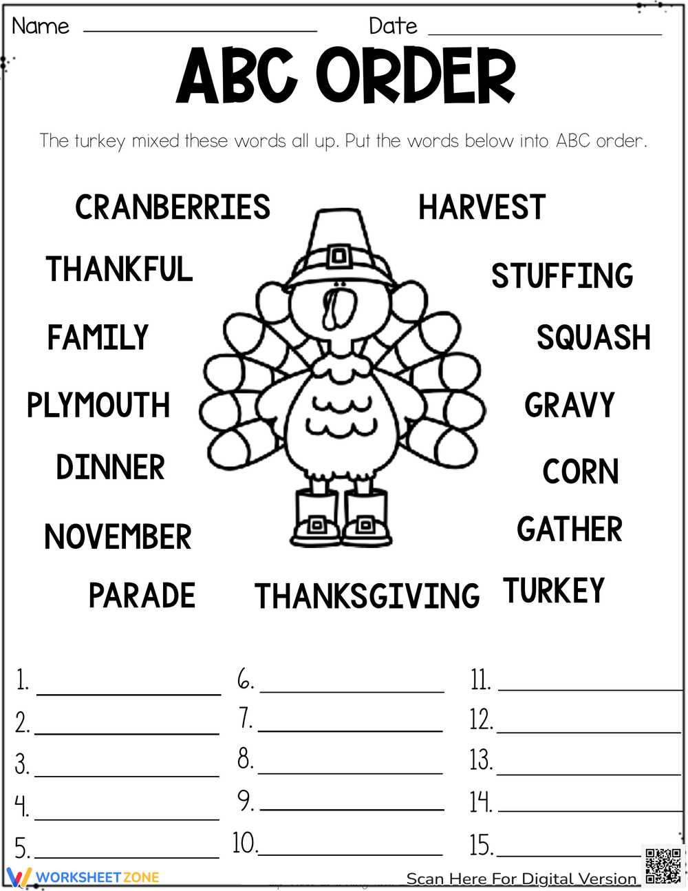 Thanksgiving Grammar Worksheet