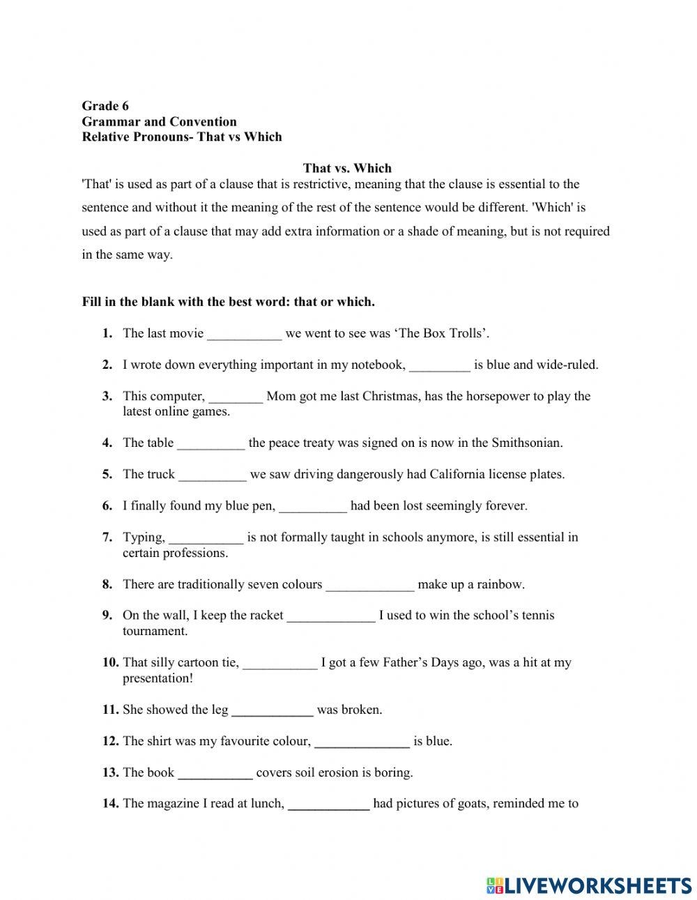 That Vs Which Free Interactive Worksheets 1651878