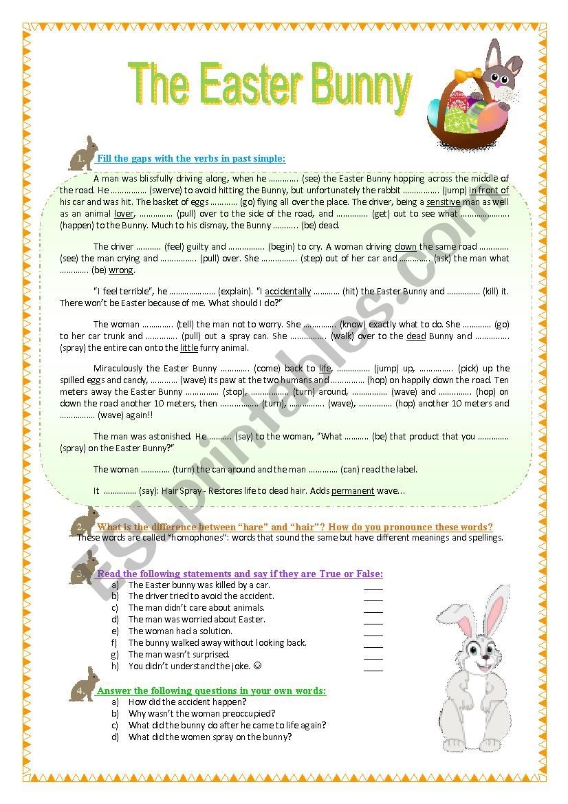 The Easter Bunny Reading Grammar Vocabulary ESL Worksheet By 