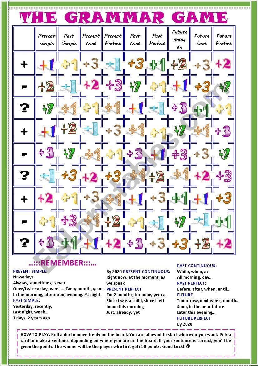 The Grammar Game ESL Worksheet By Cris03glu The Grammar Game ESL Worksheet By Cris03glu