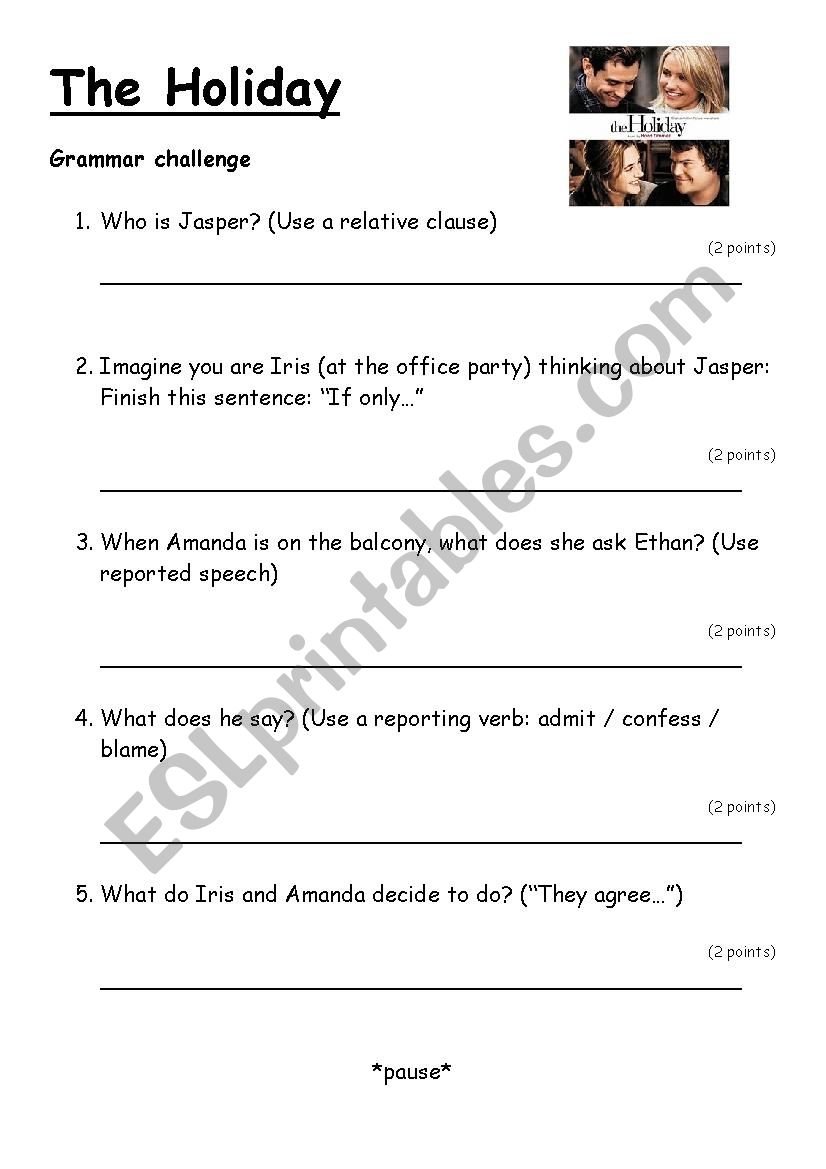 The Holiday Grammar Challenge ESL Worksheet By Alzee