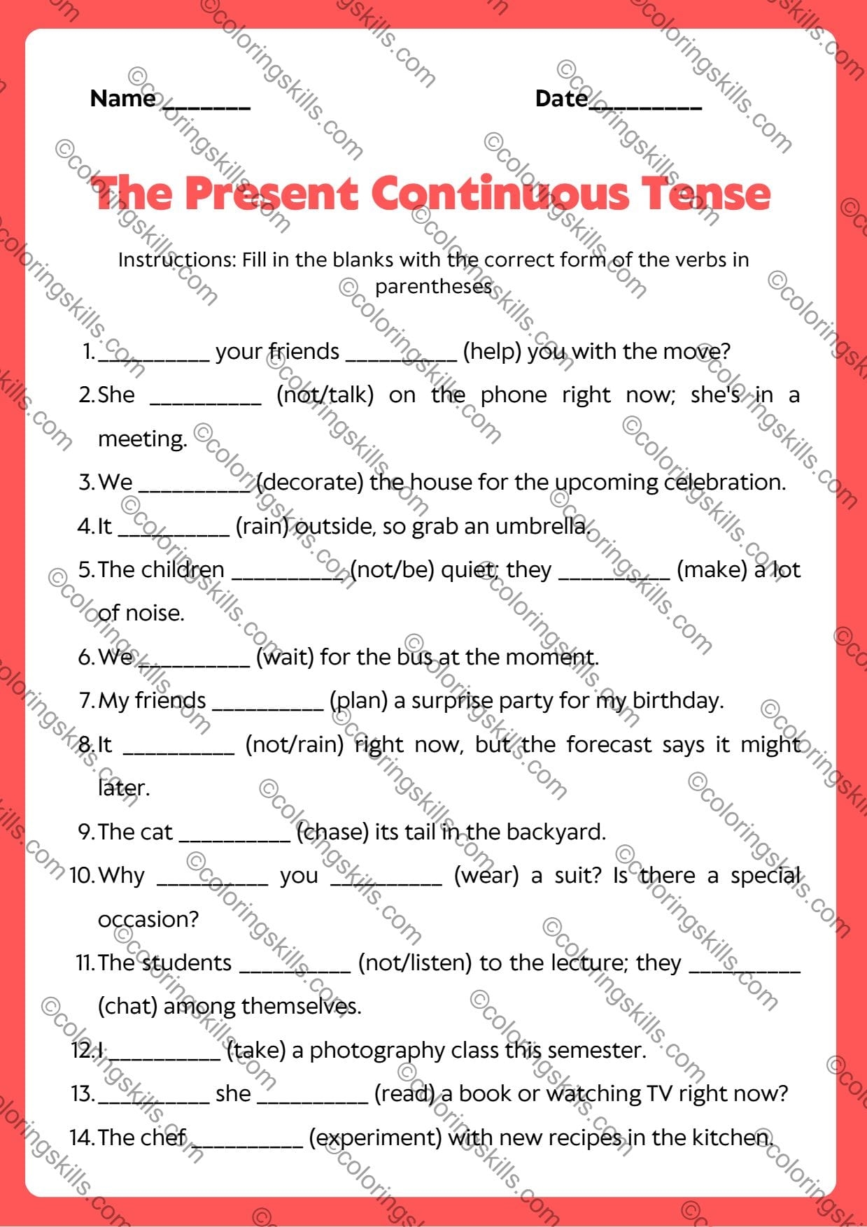 The Present Continuous Tense Grammar Worksheets